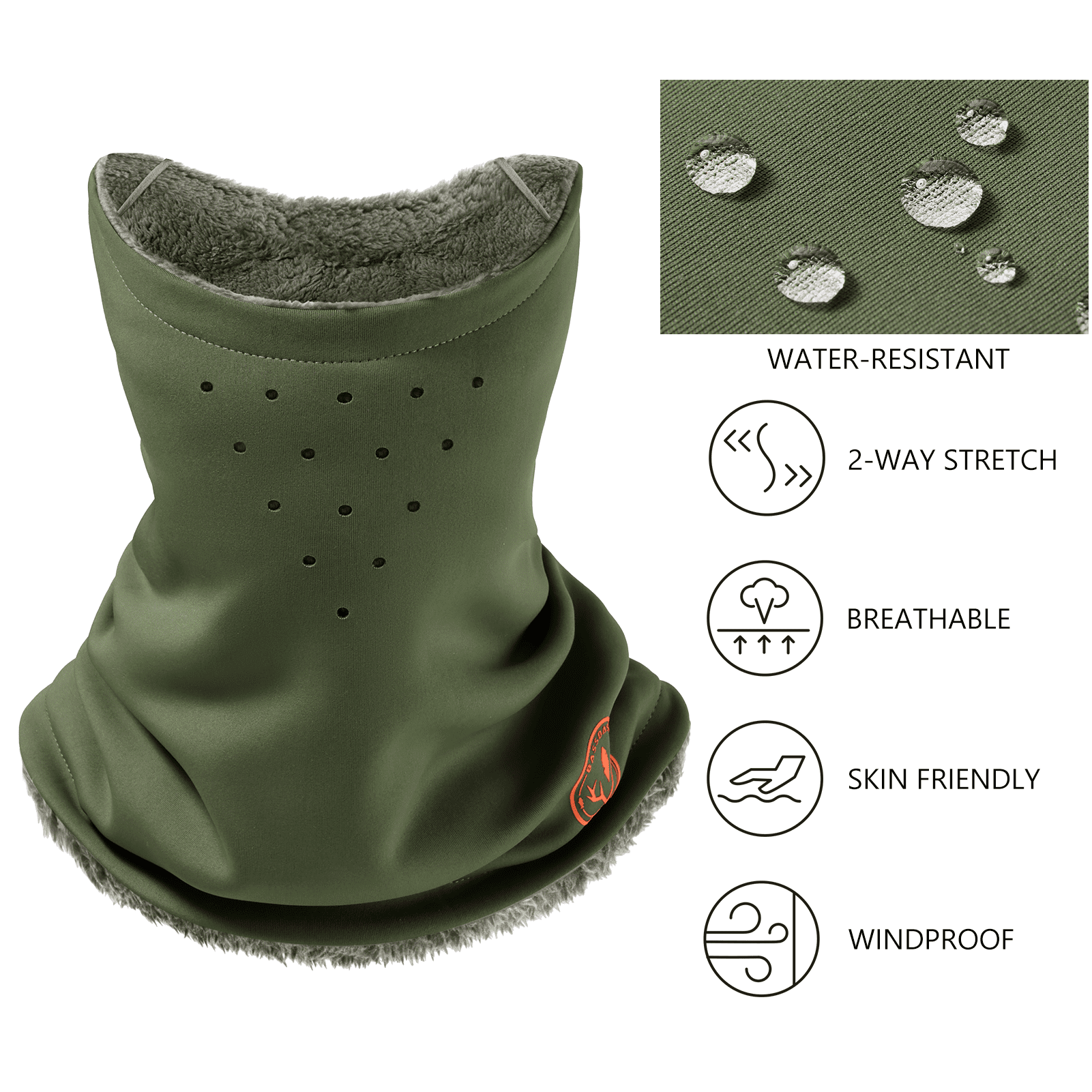 BASSDASH Unisex Winter Neck Gaiter Warmer Insulated Fleece Hunting Face Mask Water Resistant for Fishing Hiking Skiing