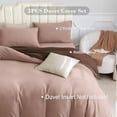 thumbnail image 3 of Jersey Knit Duvet Cover Set 100% T-Shirt Cotton Super Soft Comfy 3pc Bedding Set with Zipper Closure (Petal Pink/Dark Brown, Queen, 90"X90"), 3 of 7