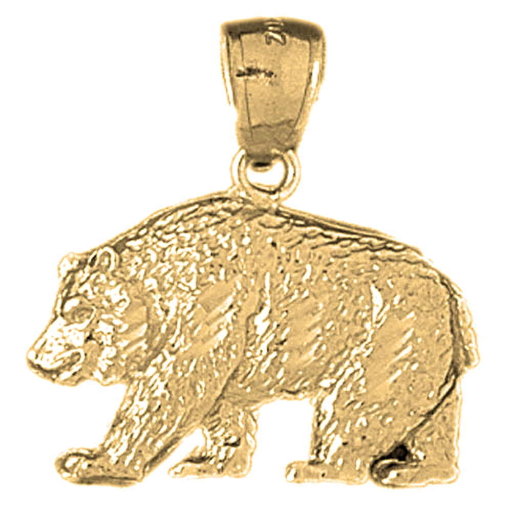 18K Yellow Gold Grizzly Bear Pendant 25 mm