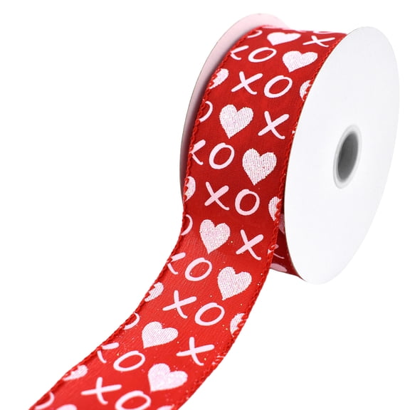 Homeford Valentine's XOXO Heart Pattern Satin Wired Ribbon, 1-1/2-inch, 10-yard, Red