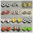 thumbnail image 2 of Cut Wood Heart Baseball Softball Round Football Stud Earrings Women Sports Gift, 2 of 9