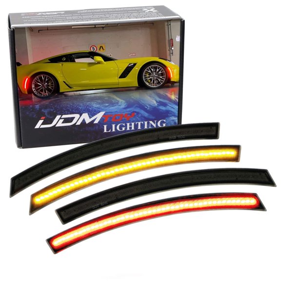 Smoked Lens Full LED Strip Front & Rear Side Marker Light Kit For 2014-19 Chevy C7 Corvette, Powered by 192-SMD LED, Replace OEM Sidemarker Lamps
