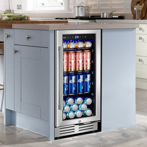 Nipus 15 inch 130 Can Beverage Fridge,Freestanding Built-in Wine Cooler with Glass Door