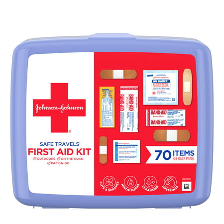 Johnson & Johnson Safe Travels Portable Emergency First Aid Kit, 70