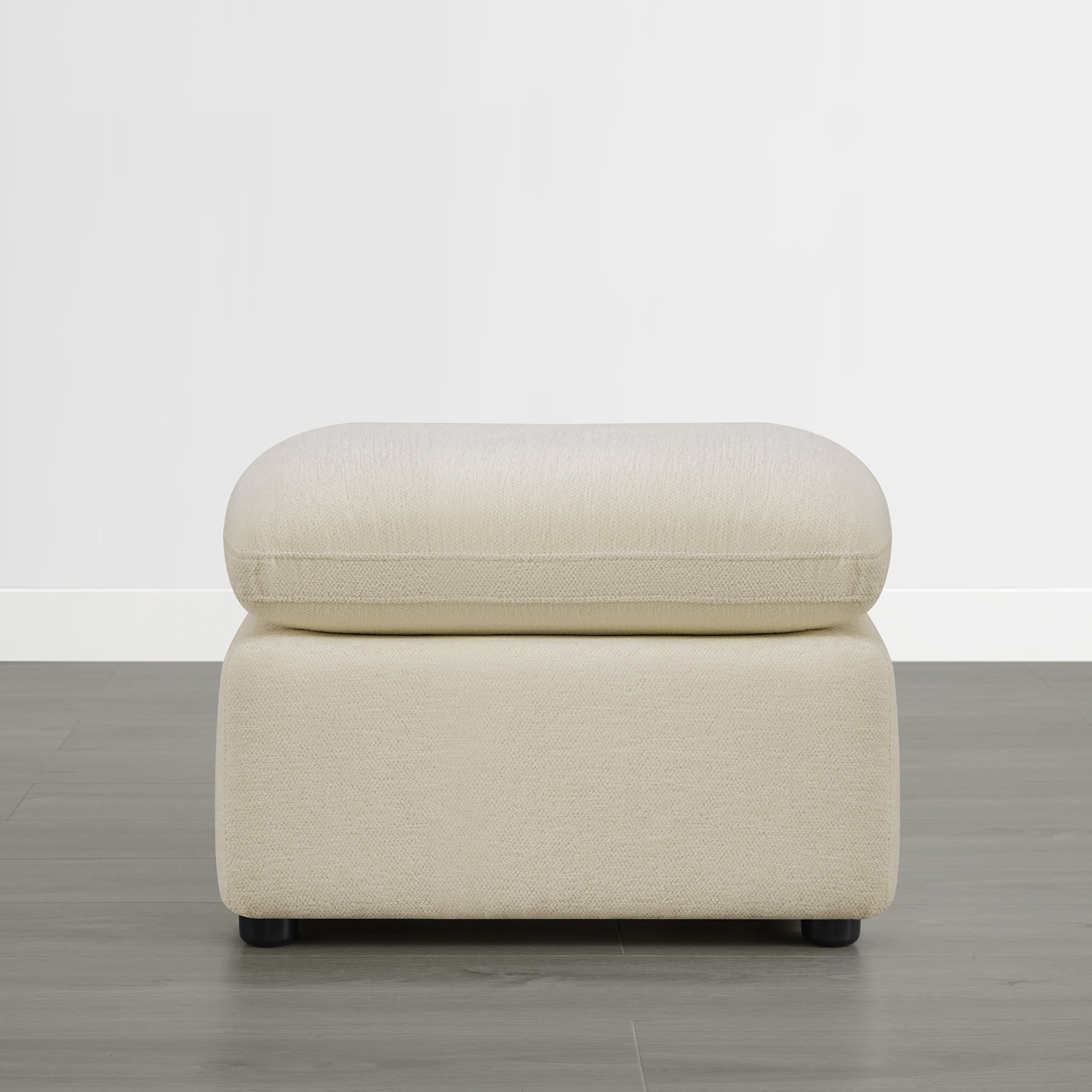 Spruce & Spring Upholstered Ottoman Footstool with Padded Cushion for Living Room and Bedroom, Sand