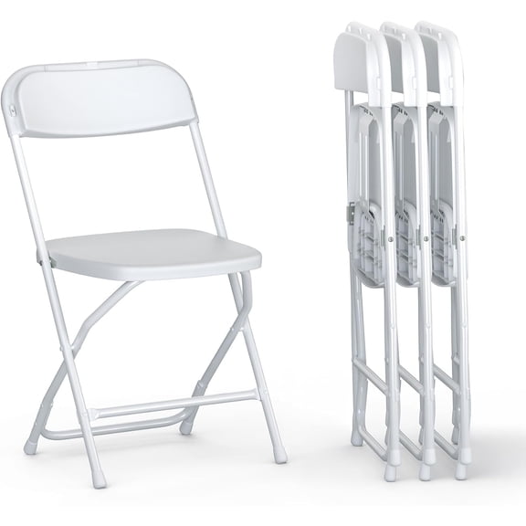 4 PACK White Foldable Plastic Chair | Folding & Stackable | 350 lbs Capacity Steel Frame Seats for Indoor Outdoor | Commercial Use Events Wedding Party Events Bulk Picnic Kitchen Dining