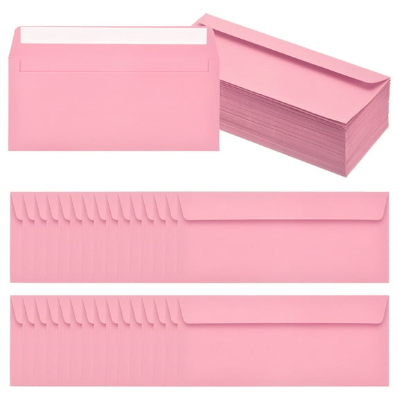 Uxcell 100 Pack Pink #10 Business Envelopes, Colored Self Seal Letter Size