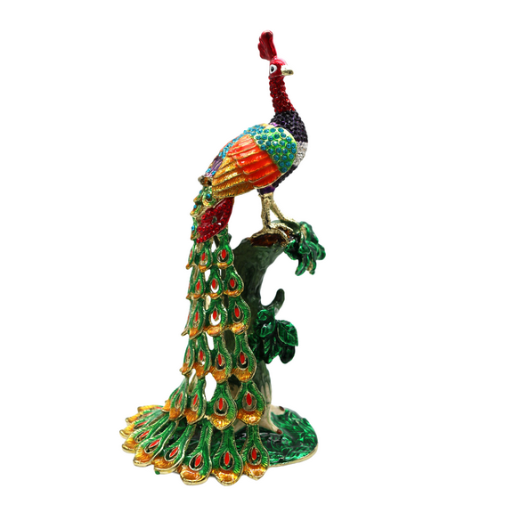 Utgdf Metal Craft Enamel Ornament Peacock Jewelry Box Trinket Counter Decoration Bithday Gift Trinket Box For Home Decor Necklace Rings Earrings Organizer