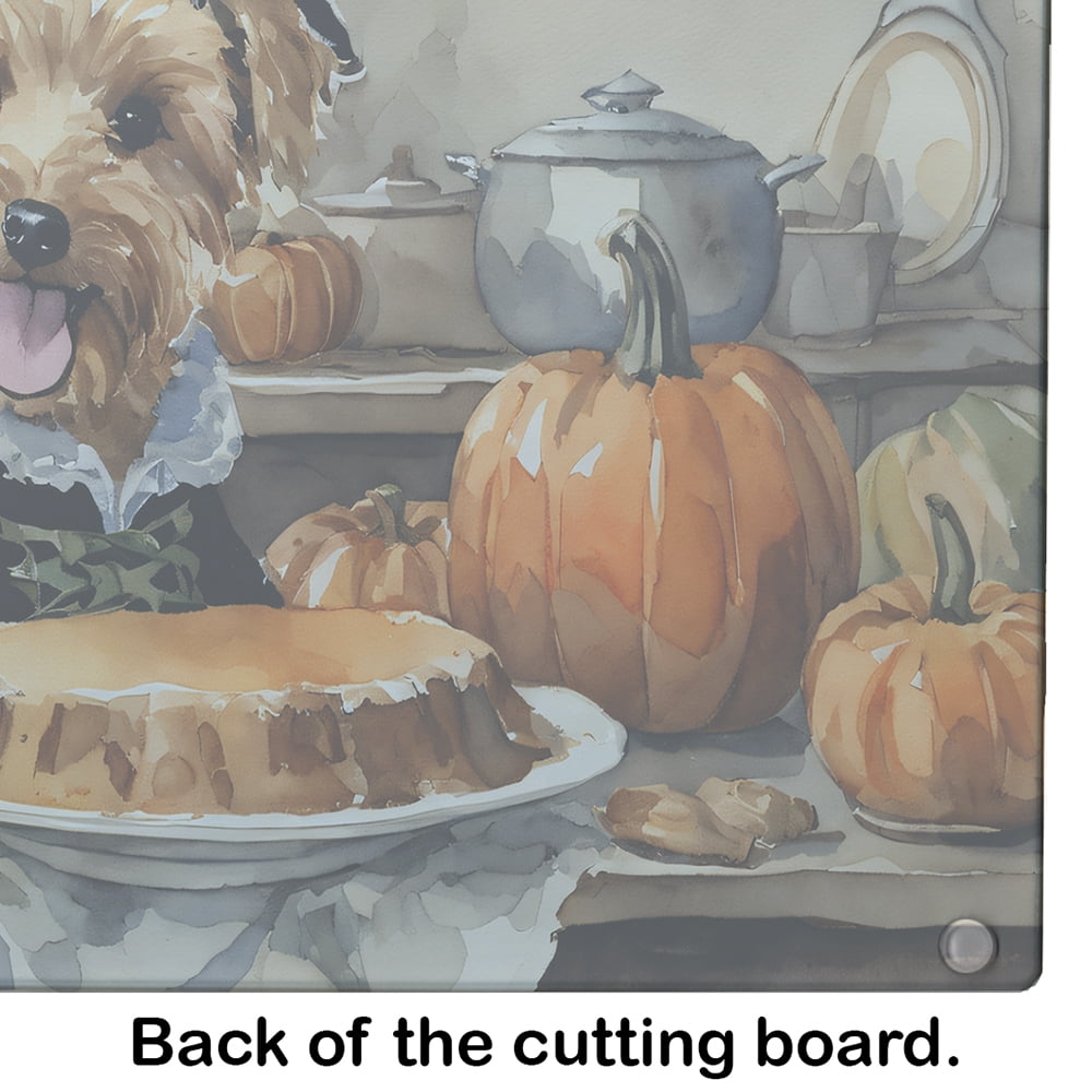 Lakeland Terrier Fall Kitchen Pumpkins Glass Cutting Board Large 12 in x 15 in