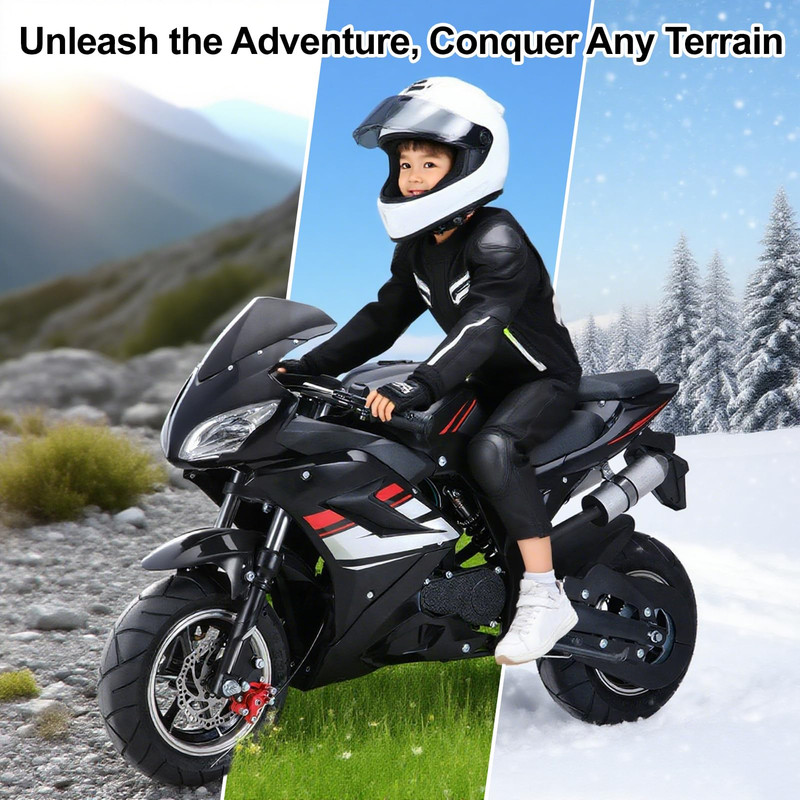WETS 49cc Kids Dirt Bike, 4-Stroke Gas Power Motocross High Brightness Mini Motorcycle Strong Power Dual Headlights Rubber Handlebar Over 8 Years Old Kids Pocket Gas Motorbike
