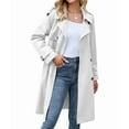 thumbnail image 2 of Women'S Double Breasted Long Trench Coat Windproof Classic Lapel Slim Overcoat with Belt White XXL, 2 of 9
