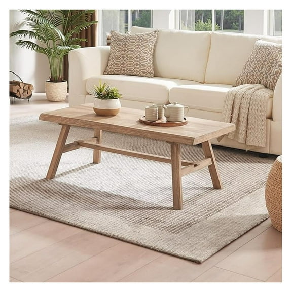 43" Farmhouse Solid Wood Coffee Table, Rustic Rectangular Center Table for Living Room, Natural