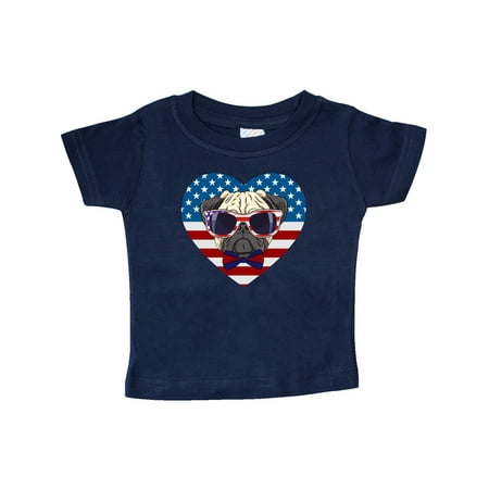 

Inktastic Pug Dog Patriotic US Flag Heart Gift Baby Boy or Baby Girl T-Shirt