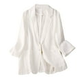 thumbnail image 2 of Aboser Linen Blazer for Women Long Sleeves Button Cardigan Solid Lapel Oversized Jacket Lightweight Work Office Fall Coat, 2 of 6