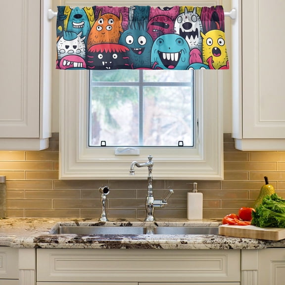 Monsters Colorful Curtain Valances Farmhouse Design Window Treatment Decor Blackout Rod Pocket for Windows Living Room Kitchen 54" x 18"