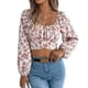 thumbnail image 3 of Top Corto Floral para Mujer, con Escote Cuadrado y Lazo en la Espalda, Sin Espalda. S, 3 of 9