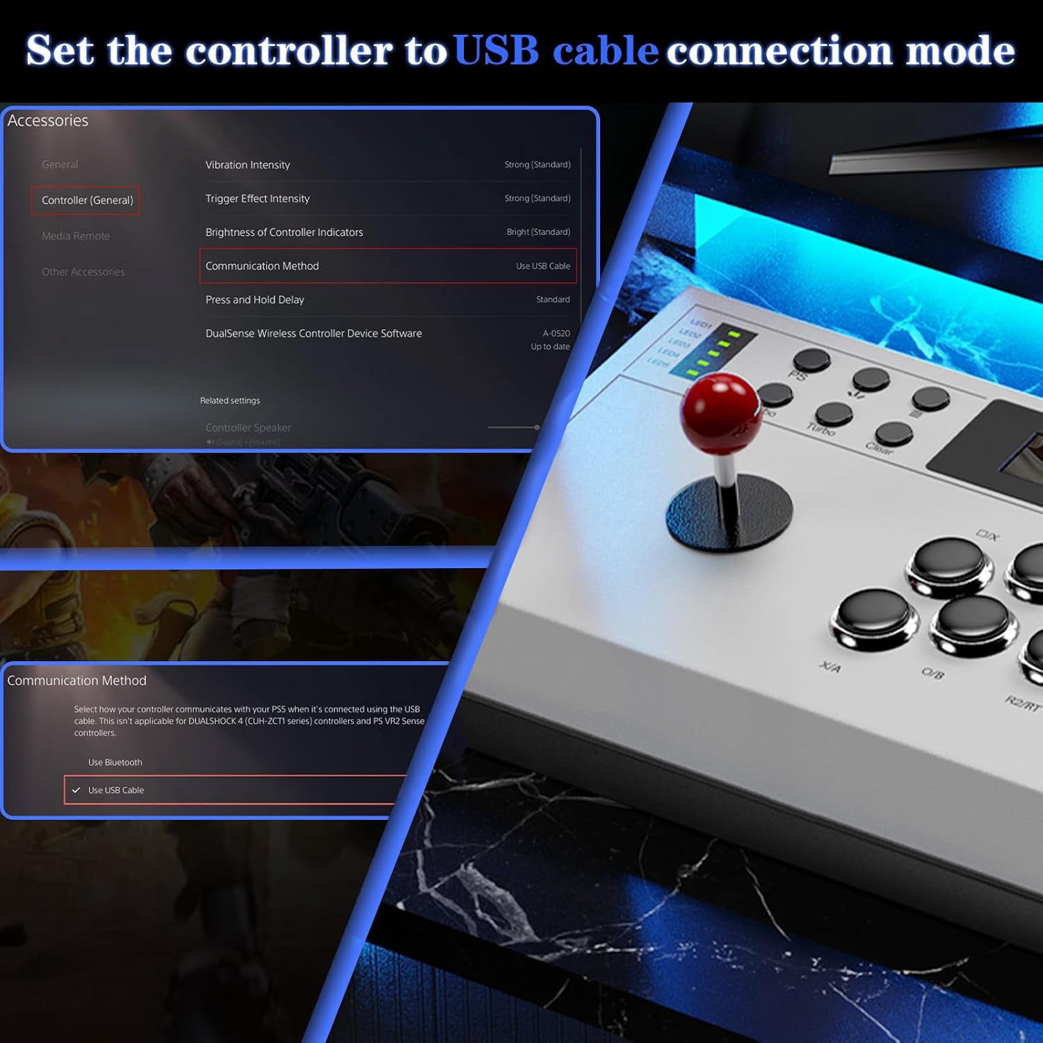 Bonadget Wired Arcade Stick Compatible with P5/P4/PC/Android, for PS5 Fight Stick with Programming Function, Turbo Function, 9.8FT Braided Cable Fight Stick and Wired Connection