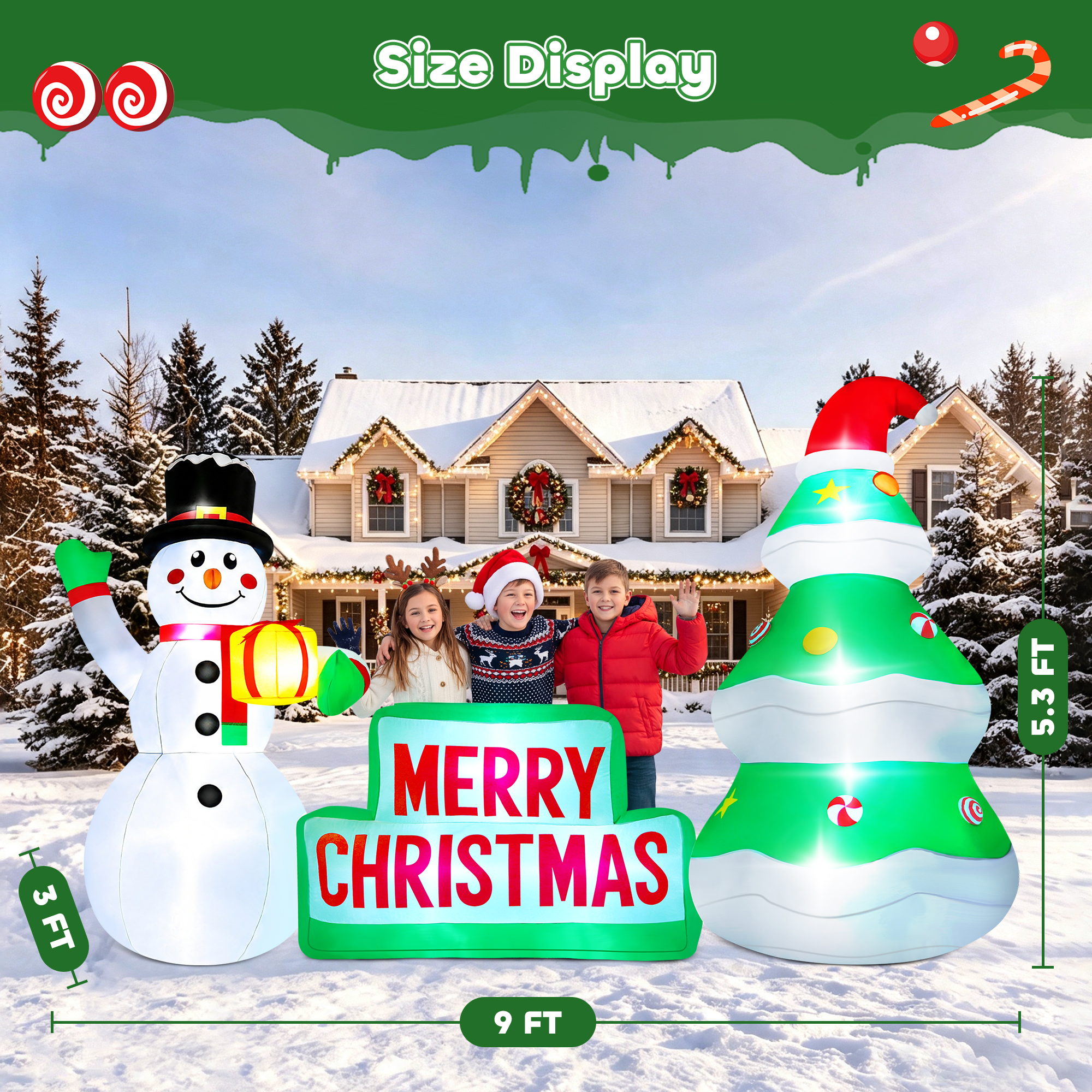 Yexmas 9ft Christmas Inflatable Snowman with Tree and LED photo 4
