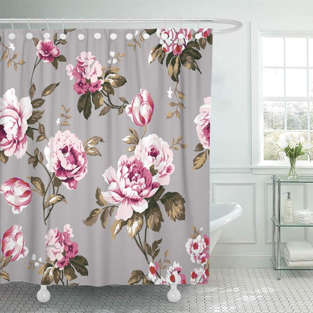 Cottage Floral Scene Fabric Shower Curtain 70x70 Kinkade-Style House Flowers 