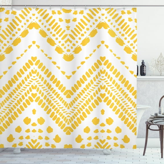 Ambesonne Yellow Chevron Shower Curtain, Colorful Folk Zigzag, 69"Wx75"L, Mustard White