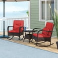 thumbnail image 4 of Gymax Ensemble de 3 Pcs pour l'Extérieur, Chaises Berçantes en Rotin avec Table Basse en Verre Trempé, Rouge, 4 of 10