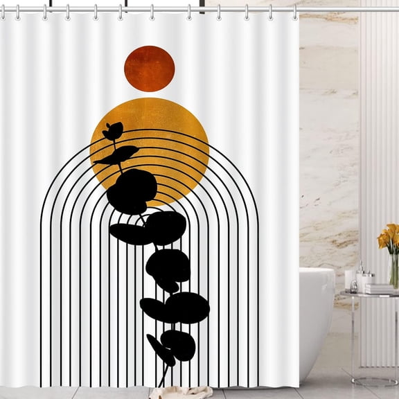 Boho Shower Curtains for Bathroom Mid Century Modern Shower Curtain Abstract Minimalist Shower Curtain Aesthetic Bohemian 72" x 72" with 12 Hooks White