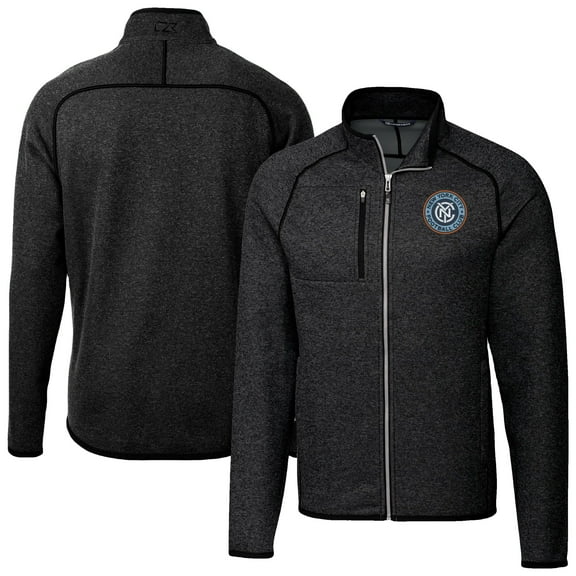 Men's-Cutter & Buck  Heather Charcoal New York City FC Big & Tall Mainsail Sweater-Knit Full-Zip Jacket