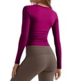 thumbnail image 4 of Women Slim Fit Crop Tops Crewneck Skinny Shirt Long Sleeve Y2K Casual Basic Solid Color Going Out Tight Tee Purple Pink L, 4 of 5