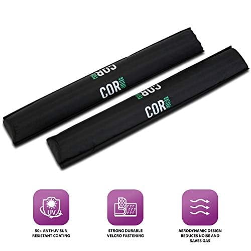 COR Surf Aero Roof Rack Pads for Paddleboard, Kayak, Surfboards, SUP, Snowboard, Paddleboard and Canoe | for Wide Aero Style Bars (Black, 28" Wide)