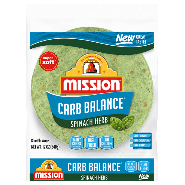 Mission Carb Balance 8" Spinach Herb Tortilla Wraps Low Carb, Keto