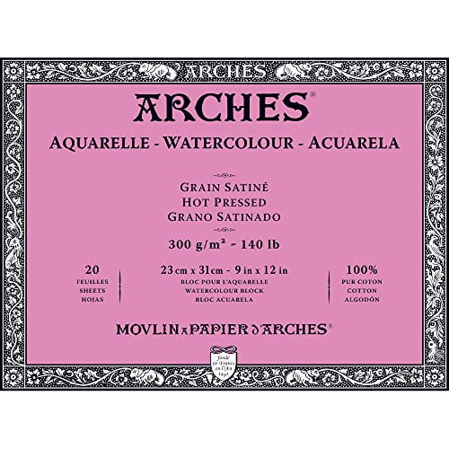 Arches Bloc de Papier Aquarelle Presse à Chaud, 9 "x 12", 140 Livres
