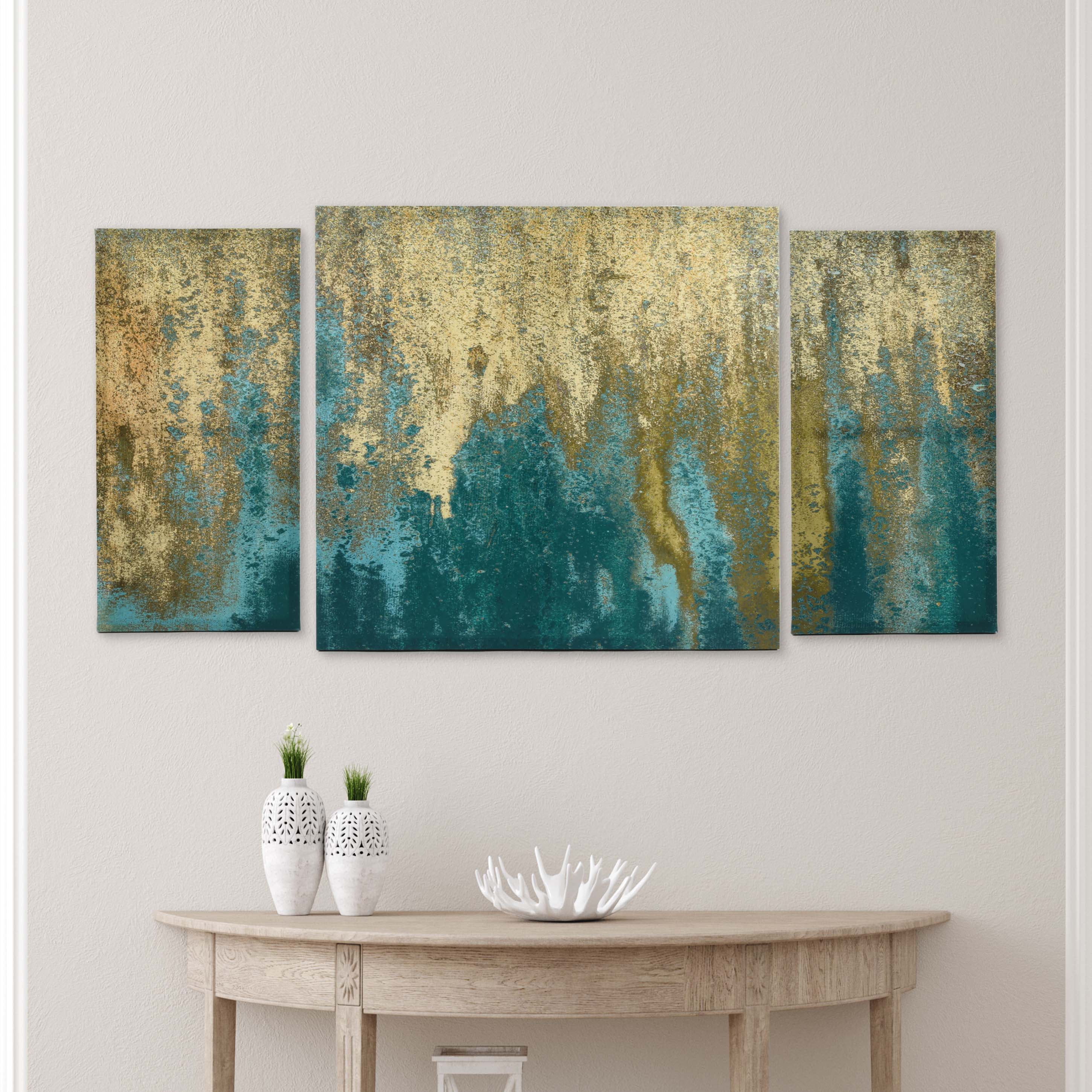 Piece Teal and Gold Abstract Canvas Wall Art, Colorful Wall Décor, by  Prinz