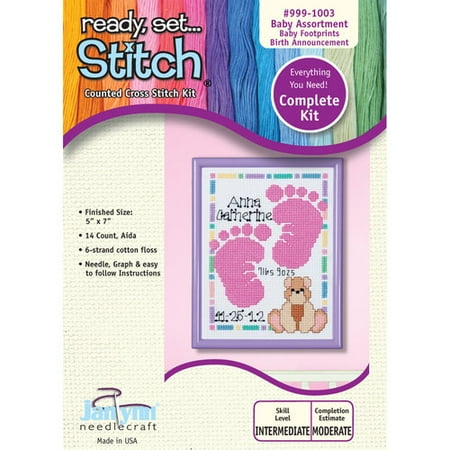 Janlynn 5x7 Footprints Birth Announcement Cross-Stitch Kit