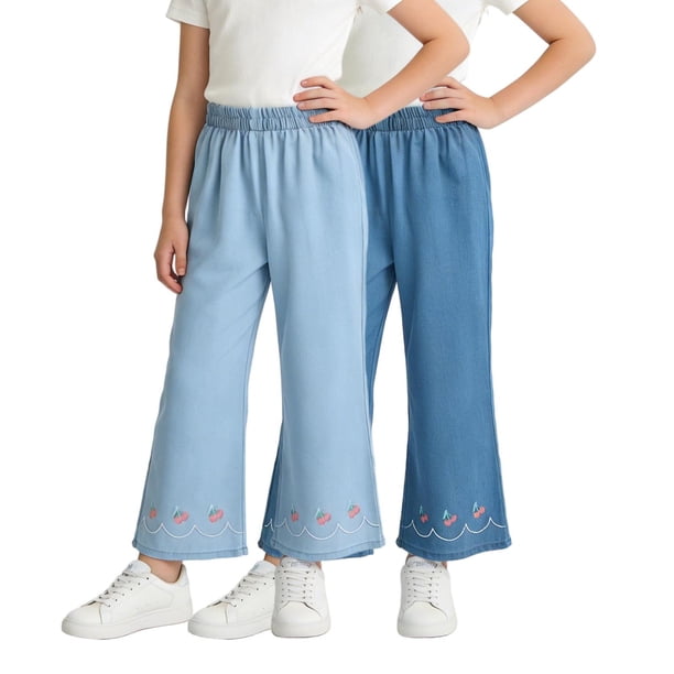 Pantalones largos de verano para niñas, finos, anchos, informales, versátiles, de seda de hielo, de mezclilla, sueltos, recortados, pantalones de poliéster para niños