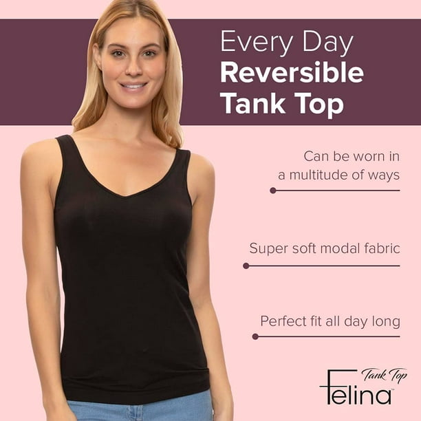 Felina Reversible Women’s Tank Top - Seamless Cotton Tank Top for Women,  Workout Top, (4-Pack) (Midsummer Essentials, Medium)