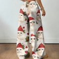 thumbnail image 5 of Womens Holiday Pants Christmas Print Fleece Lined Wide Leg Sweatpants Elastic Drawstring Waist Loose Straight Trousers, 5 of 5
