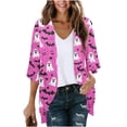 thumbnail image 2 of NTACZA Cardigans for Women Kimono Lightweight Halloween Printed 3/4 Sleeve Open Front Fall Casual Cardigan Pink L, 2 of 5