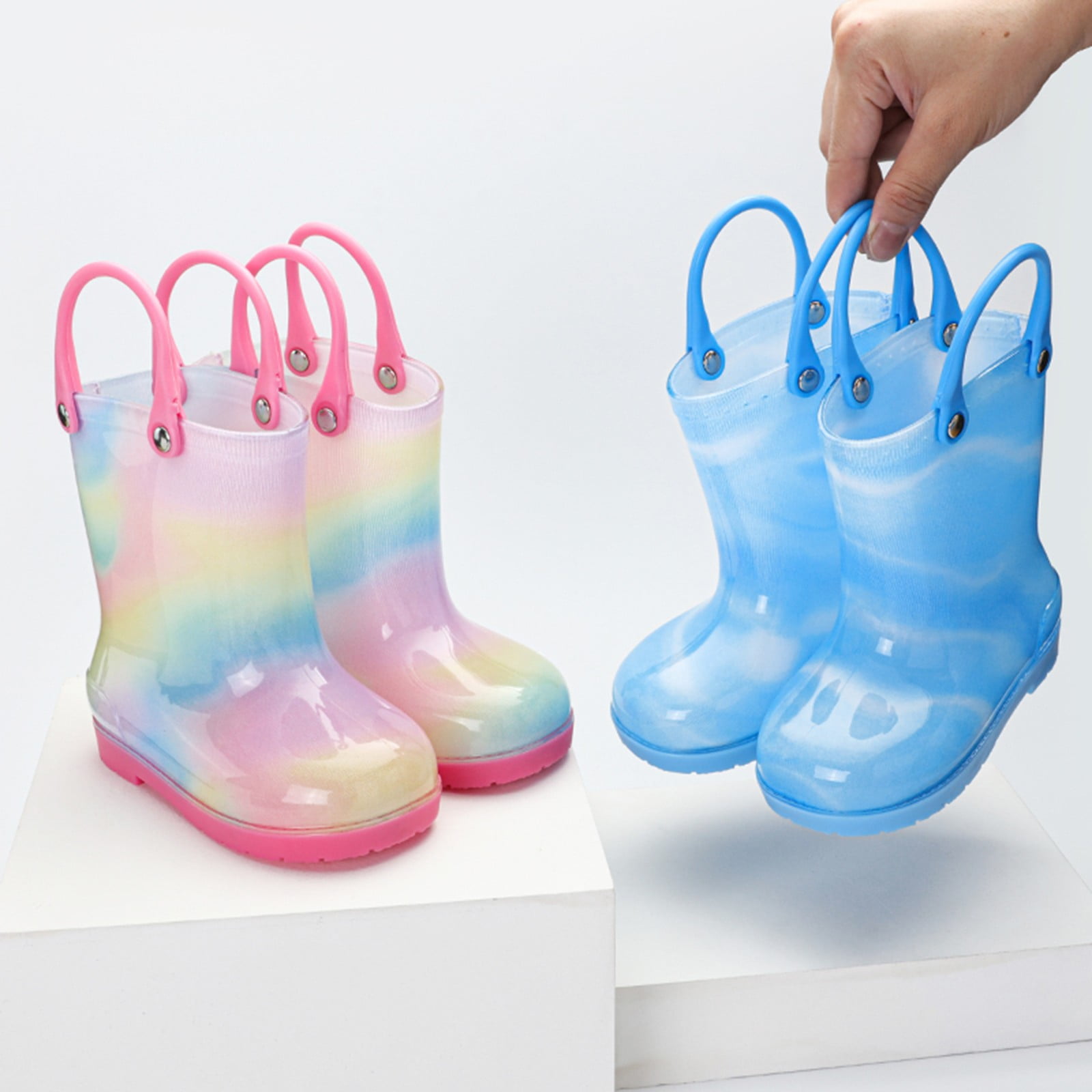 Otqutp Children Shoes Rain Boots Bowknot Colourful WaterproofKids Rain Boots Boys Girls Rubber Boots with Handles
