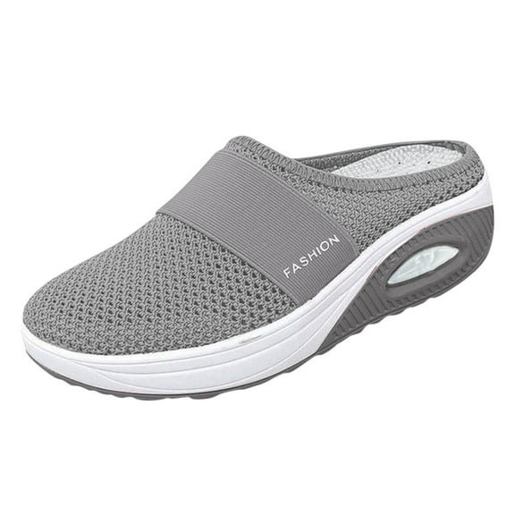 Slippers for Women,Summer Fashion Solid Color Large Mesh Bag Toe Slippers Comfortable Non Beach Slippers,Womens Slippers,Light Gray,8.5