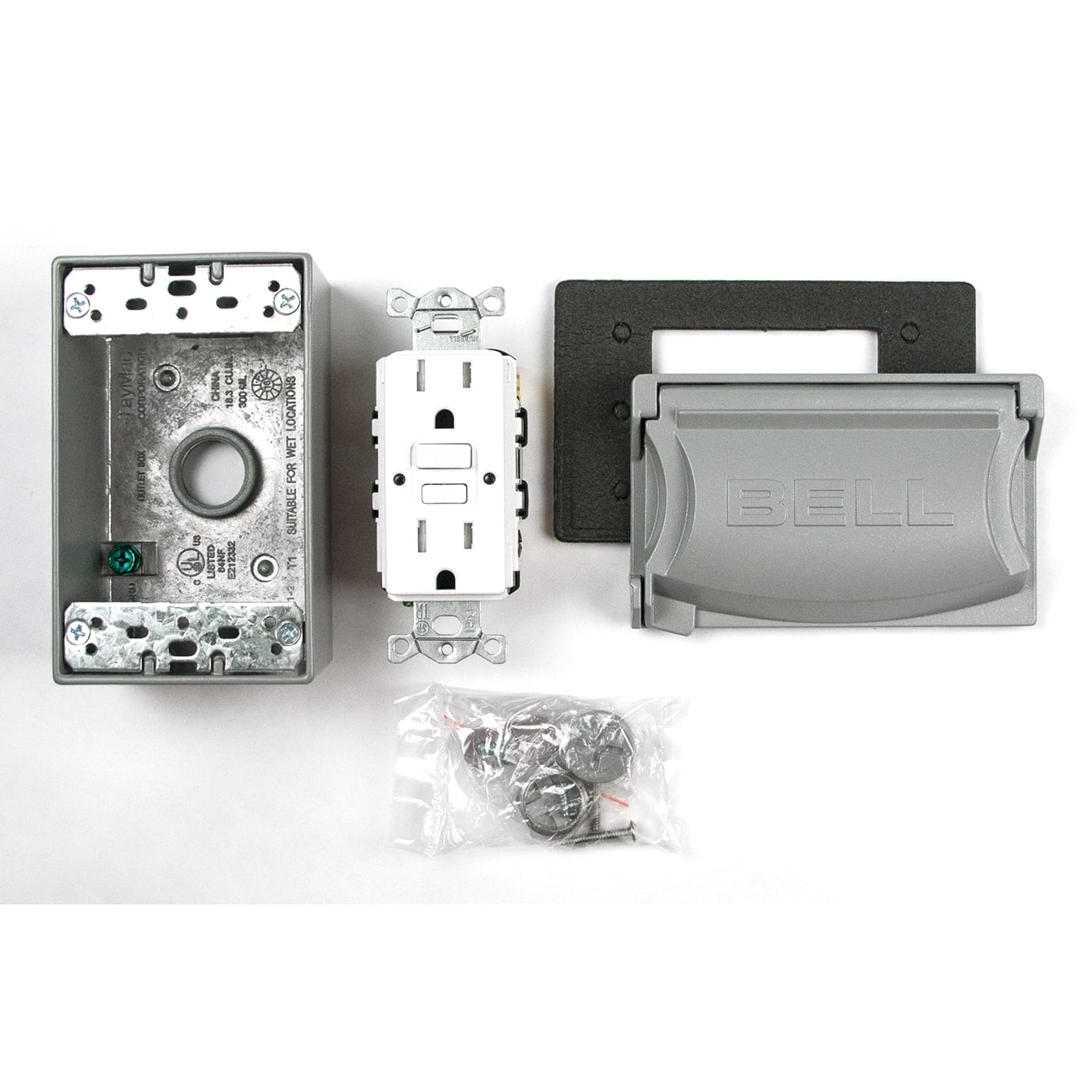 Bell Outdoor 58745S 15A 120V Gray Weatherproof GFCI Outdoor Outlet Kit