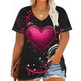 thumbnail image 2 of ShiShine Womens Plus Size Heart Printed Short Sleeve Tee Shirts Valentine's Day Loose V Neck Layer Blouse, 2 of 5