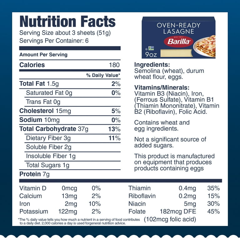 Barilla Oven Ready Lasagna Nutrition edu.svet.gob.gt