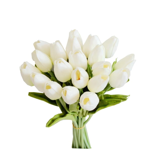 Flores artificiales de seda con forma de tulipán, color blanco, 20 unidades, 35 cm Mandy's NA