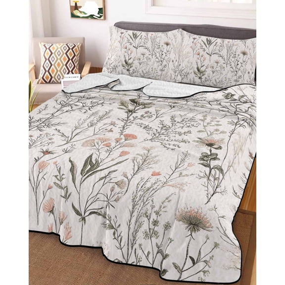 Spring Floral Twin XL Size Down Alternative Comforter, Lightweight Comforter Quilt Bedding Set with Pillow Shams Vintage Botanical Watercolor Elegant All Seasons Bed Comforter Duvet Insert 68"x98"