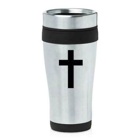 16oz Insulated Stainless Steel Travel Mug Coffee Mug Tumbler Cross Christian (Black)