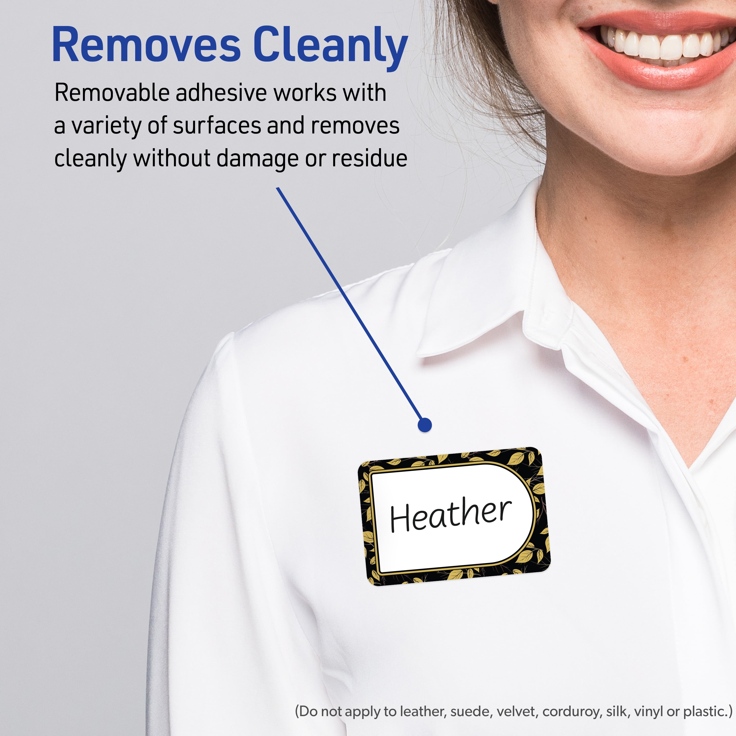 Avery Adhesive Name Tags, Matte White, Arched Black/Golden Leaves