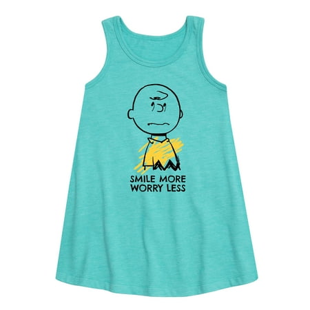 

Peanuts - Smile More Worry Less - Youth Girls A-line Dress