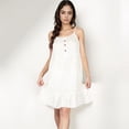 thumbnail image 2 of Women's Sleeveless Mini Floral Sleepdress with Button Front Detail and Ruffle Hem - Large, White, 2 of 7