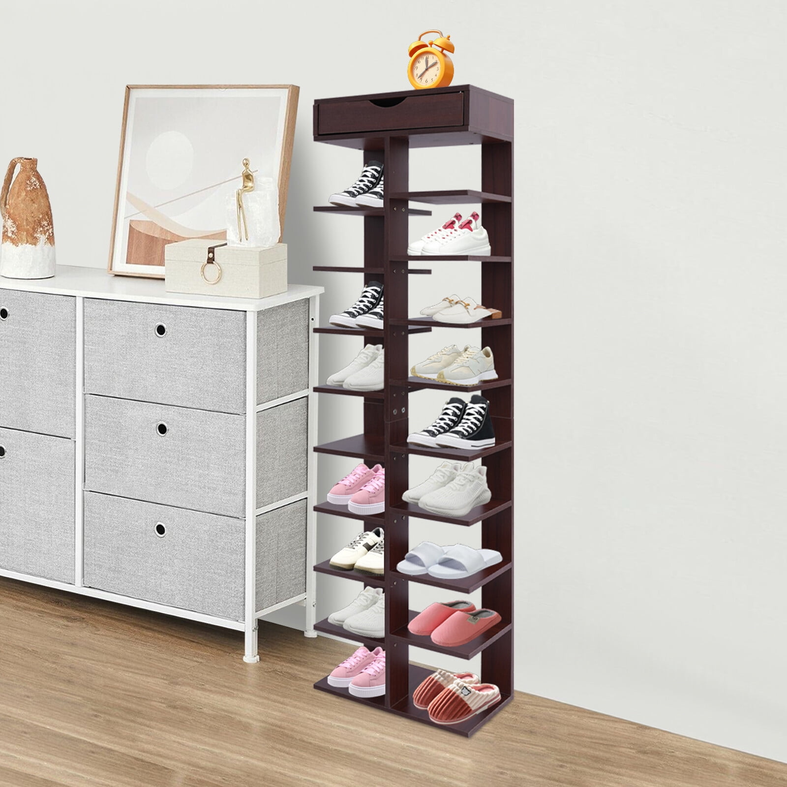 10 Tier Vertical Shoe Rack, Free Standing Shoe Storage Rack, Modern Shoe Rack