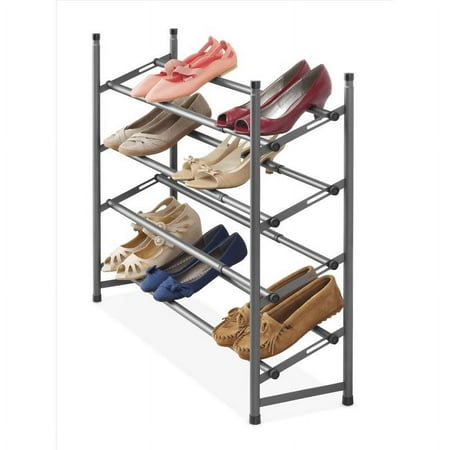 Whitmor 4-Tier Stackable & Adjustable Metal Shoe Rack, Space-Saving Closet Organizer, 16-Pair Capacity, Gunmetal Gray